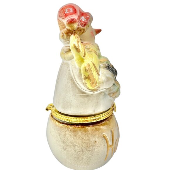 Snowman Limoges Trinket Box Porcelain Gold Accents Hinged Lid Ho Ho Ho Design - Picture 5 of 8
